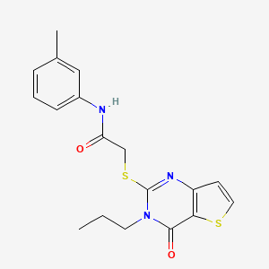 molecular formula C18H19N3O2S2 B2699810 N-(3-甲基苯基)-2-[(4-氧代-3-丙基-3,4-二氢噻吩[3,2-d]嘧啶-2-基)硫基]乙酰胺 CAS No. 1252901-92-0