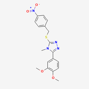 molecular formula C18H18N4O4S B2699822 3-(3,4-Dimethoxyphenyl)-4-methyl-5-[(4-nitrophenyl)methylsulfanyl]-1,2,4-triazole CAS No. 690249-53-7