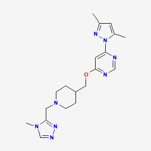 molecular formula C19H26N8O B2699827 4-(3,5-Dimethylpyrazol-1-yl)-6-[[1-[(4-methyl-1,2,4-triazol-3-yl)methyl]piperidin-4-yl]methoxy]pyrimidine CAS No. 2379994-41-7