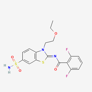 molecular formula C18H17F2N3O4S2 B2699832 N-[3-(2-ethoxyethyl)-6-sulfamoyl-1,3-benzothiazol-2-ylidene]-2,6-difluorobenzamide CAS No. 865174-04-5