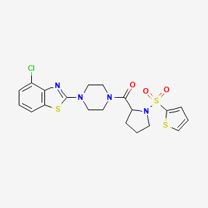 molecular formula C20H21ClN4O3S3 B2699838 (4-(4-Chlorobenzo[d]thiazol-2-yl)piperazin-1-yl)(1-(thiophen-2-ylsulfonyl)pyrrolidin-2-yl)methanone CAS No. 1101878-82-3