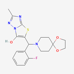 molecular formula C19H21FN4O3S B2699839 5-((2-Fluorophenyl)(1,4-dioxa-8-azaspiro[4.5]decan-8-yl)methyl)-2-methylthiazolo[3,2-b][1,2,4]triazol-6-ol CAS No. 869343-26-0