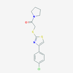 molecular formula C15H15ClN2OS2 B269984 2-[4-(4-Chloro-phenyl)-thiazol-2-ylsulfanyl]-1-(pyrrolidin-1-yl)-ethanone 