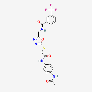 molecular formula C21H18F3N5O4S B2699846 N-((5-((2-((4-acetamidophenyl)amino)-2-oxoethyl)thio)-1,3,4-oxadiazol-2-yl)methyl)-3-(trifluoromethyl)benzamide CAS No. 872620-71-8