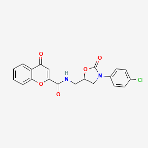 molecular formula C20H15ClN2O5 B2699859 N-((3-(4-chlorophenyl)-2-oxooxazolidin-5-yl)methyl)-4-oxo-4H-chromene-2-carboxamide CAS No. 954594-37-7