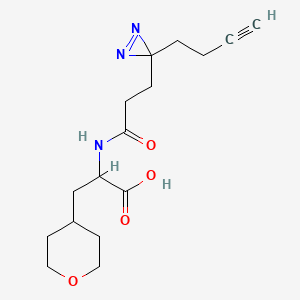 molecular formula C16H23N3O4 B2699863 2-[3-(3-But-3-ynyldiazirin-3-yl)propanoylamino]-3-(oxan-4-yl)propanoic acid CAS No. 2220188-38-3