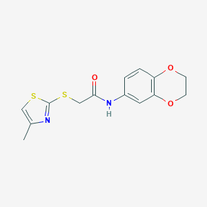 molecular formula C14H14N2O3S2 B269987 N-(2,3-dihydro-1,4-benzodioxin-6-yl)-2-[(4-methyl-1,3-thiazol-2-yl)sulfanyl]acetamide 