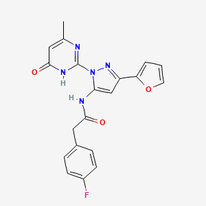 molecular formula C20H16FN5O3 B2699873 2-(4-氟苯基)-N-(3-(呋喃-2-基)-1-(4-甲基-6-氧代-1,6-二氢嘧啶-2-基)-1H-吡唑-5-基)乙酰胺 CAS No. 1207027-10-8
