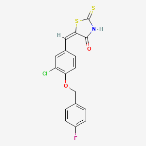 molecular formula C17H11ClFNO2S2 B2699885 (5E)-5-({3-chloro-4-[(4-fluorophenyl)methoxy]phenyl}methylidene)-2-sulfanylidene-1,3-thiazolidin-4-one CAS No. 297150-44-8