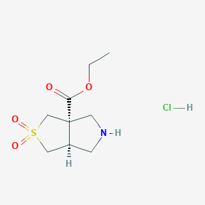 molecular formula C9H16ClNO4S B2699889 Ethyl (3aR,6aS)-2,2-dioxo-1,3,4,5,6,6a-hexahydrothieno[3,4-c]pyrrole-3a-carboxylate;hydrochloride CAS No. 2490322-69-3