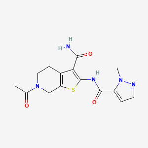 molecular formula C15H17N5O3S B2699903 6-乙酰基-2-(1-甲基-1H-吡唑-5-甲酰胺基)-4,5,6,7-四氢噻吩[2,3-c]吡啶-3-甲酰胺 CAS No. 1170402-38-6