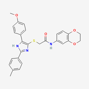 molecular formula C27H25N3O4S B2699906 N-(2,3-dihydro-1,4-benzodioxin-6-yl)-2-{[5-(4-methoxyphenyl)-2-(4-methylphenyl)-1H-imidazol-4-yl]sulfanyl}acetamide CAS No. 901265-90-5