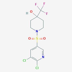 molecular formula C11H11Cl2F3N2O3S B2699908 1-[(5,6-Dichloropyridin-3-yl)sulfonyl]-4-(trifluoromethyl)piperidin-4-ol CAS No. 1423789-57-4