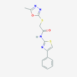 molecular formula C14H12N4O2S2 B269991 2-[(5-methyl-1,3,4-oxadiazol-2-yl)sulfanyl]-N-(4-phenyl-1,3-thiazol-2-yl)acetamide 
