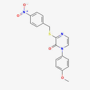molecular formula C18H15N3O4S B2699920 1-(4-methoxyphenyl)-3-((4-nitrobenzyl)thio)pyrazin-2(1H)-one CAS No. 946328-17-2