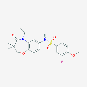 molecular formula C20H23FN2O5S B2699924 N-(5-ethyl-3,3-dimethyl-4-oxo-2,3,4,5-tetrahydrobenzo[b][1,4]oxazepin-7-yl)-3-fluoro-4-methoxybenzenesulfonamide CAS No. 922077-19-8