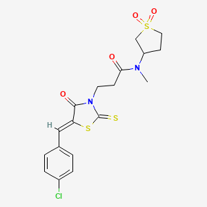 molecular formula C18H19ClN2O4S3 B2699929 3-[(5Z)-5-(4-氯苄亚甲基)-4-氧代-2-硫代-1,3-噻唑烷-3-基]-N-(1,1-二氧代-四氢噻吩-3-基)-N-甲基丙酰胺 CAS No. 941950-87-4