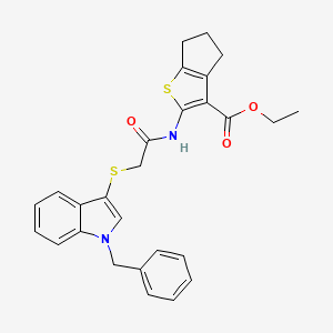 molecular formula C27H26N2O3S2 B2699938 ethyl 2-(2-((1-benzyl-1H-indol-3-yl)thio)acetamido)-5,6-dihydro-4H-cyclopenta[b]thiophene-3-carboxylate CAS No. 681273-93-8