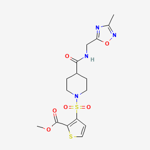 molecular formula C16H20N4O6S2 B2699943 Methyl 3-((4-(((3-methyl-1,2,4-oxadiazol-5-yl)methyl)carbamoyl)piperidin-1-yl)sulfonyl)thiophene-2-carboxylate CAS No. 1334374-96-7