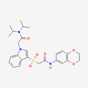 molecular formula C26H31N3O6S B2699948 2-(3-((2-((2,3-dihydrobenzo[b][1,4]dioxin-6-yl)amino)-2-oxoethyl)sulfonyl)-1H-indol-1-yl)-N,N-diisopropylacetamide CAS No. 887464-49-5