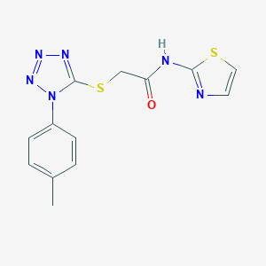 molecular formula C13H12N6OS2 B269995 2-{[1-(4-methylphenyl)-1H-tetraazol-5-yl]sulfanyl}-N-(1,3-thiazol-2-yl)acetamide 