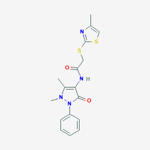 molecular formula C17H18N4O2S2 B269996 N-(1,5-dimethyl-3-oxo-2-phenyl-2,3-dihydro-1H-pyrazol-4-yl)-2-[(4-methyl-1,3-thiazol-2-yl)sulfanyl]acetamide 