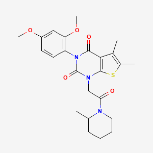 molecular formula C24H29N3O5S B2699971 3-(2,4-dimethoxyphenyl)-5,6-dimethyl-1-(2-(2-methylpiperidin-1-yl)-2-oxoethyl)thieno[2,3-d]pyrimidine-2,4(1H,3H)-dione CAS No. 2034302-19-5