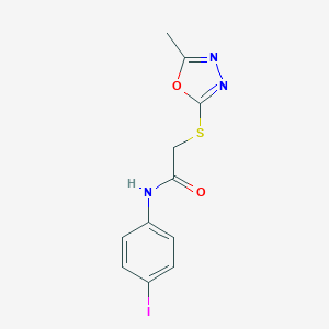 molecular formula C11H10IN3O2S B269998 N-(4-iodophenyl)-2-[(5-methyl-1,3,4-oxadiazol-2-yl)sulfanyl]acetamide 
