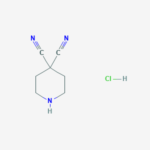 molecular formula C7H10ClN3 B2699980 Piperidine-4,4-dicarbonitrile;hydrochloride CAS No. 2580215-04-7