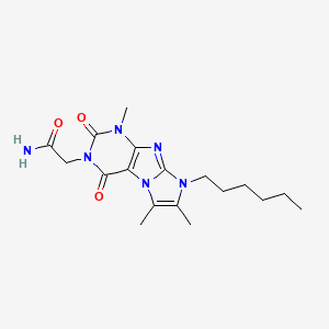 molecular formula C18H26N6O3 B2699988 2-(6-己基-4,7,8-三甲基-1,3-二氧杂嘧啶[7,8-a]咪唑-2-基)乙酰胺 CAS No. 887872-91-5