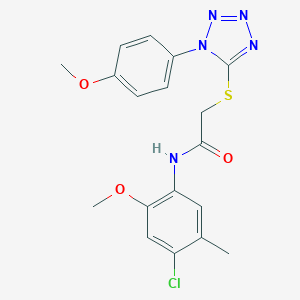 molecular formula C18H18ClN5O3S B269999 N-(4-chloro-2-methoxy-5-methylphenyl)-2-{[1-(4-methoxyphenyl)-1H-tetrazol-5-yl]sulfanyl}acetamide 