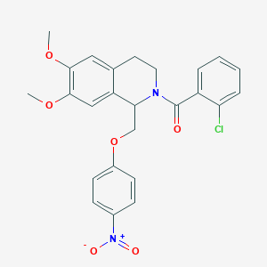 molecular formula C25H23ClN2O6 B2700015 (2-chlorophenyl)(6,7-dimethoxy-1-((4-nitrophenoxy)methyl)-3,4-dihydroisoquinolin-2(1H)-yl)methanone CAS No. 486452-03-3