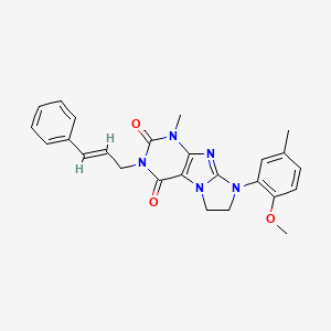 molecular formula C25H25N5O3 B2700020 3-((2E)-3-phenylprop-2-enyl)-8-(2-methoxy-5-methylphenyl)-1-methyl-1,3,5-trihy droimidazolidino[1,2-h]purine-2,4-dione CAS No. 899726-36-4