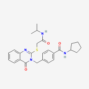 molecular formula C26H30N4O3S B2700025 N-cyclopentyl-4-((2-((2-(isopropylamino)-2-oxoethyl)thio)-4-oxoquinazolin-3(4H)-yl)methyl)benzamide CAS No. 941982-89-4