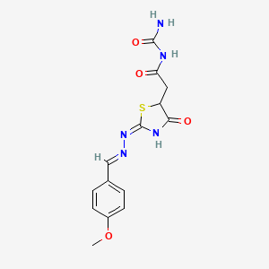 N-carbamoyl-2-((E)-2-((E)-(4-methoxybenzylidene)hydrazono)-4-oxothiazolidin-5-yl)acetamide