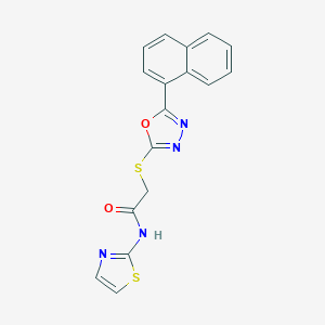molecular formula C17H12N4O2S2 B270004 2-{[5-(1-naphthyl)-1,3,4-oxadiazol-2-yl]sulfanyl}-N-(1,3-thiazol-2-yl)acetamide 