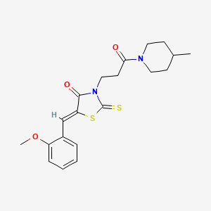 molecular formula C20H24N2O3S2 B2700042 (5Z)-5-[(2-methoxyphenyl)methylidene]-3-[3-(4-methylpiperidin-1-yl)-3-oxopropyl]-2-sulfanylidene-1,3-thiazolidin-4-one CAS No. 681480-36-4