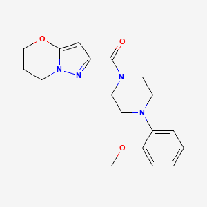 molecular formula C18H22N4O3 B2700044 (6,7-dihydro-5H-pyrazolo[5,1-b][1,3]oxazin-2-yl)(4-(2-methoxyphenyl)piperazin-1-yl)methanone CAS No. 1428364-06-0
