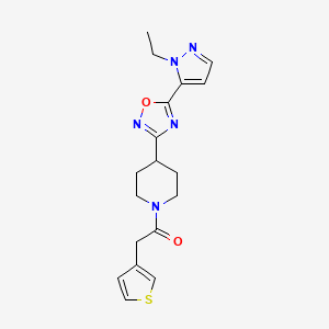 molecular formula C18H21N5O2S B2700047 1-(4-(5-(1-ethyl-1H-pyrazol-5-yl)-1,2,4-oxadiazol-3-yl)piperidin-1-yl)-2-(thiophen-3-yl)ethanone CAS No. 2034355-53-6