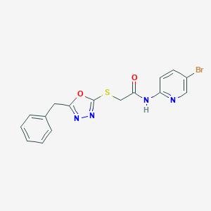 molecular formula C16H13BrN4O2S B270005 2-[(5-benzyl-1,3,4-oxadiazol-2-yl)sulfanyl]-N-(5-bromopyridin-2-yl)acetamide 