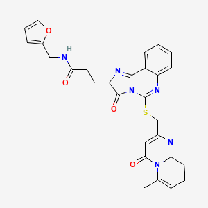 molecular formula C28H24N6O4S B2700056 N-[(呋喃-2-基)甲基]-3-{5-[({6-甲基-4-氧代-4H-吡啶并[1,2-a]嘧啶-2-基}甲基)硫代]-3-氧代-2H,3H-咪唑并[1,2-c]喹唑啉-2-基}丙酰胺 CAS No. 1042664-61-8