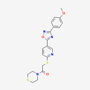 molecular formula C20H20N4O3S2 B2700068 4-[({5-[3-(4-Methoxyphenyl)-1,2,4-oxadiazol-5-yl]pyridin-2-yl}thio)acetyl]thiomorpholine CAS No. 1251704-28-5