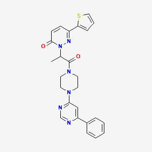 molecular formula C25H24N6O2S B2700077 2-(1-oxo-1-(4-(6-phenylpyrimidin-4-yl)piperazin-1-yl)propan-2-yl)-6-(thiophen-2-yl)pyridazin-3(2H)-one CAS No. 1334371-99-1