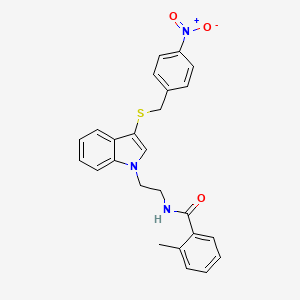 molecular formula C25H23N3O3S B2700081 2-methyl-N-[2-[3-[(4-nitrophenyl)methylsulfanyl]indol-1-yl]ethyl]benzamide CAS No. 532970-02-8