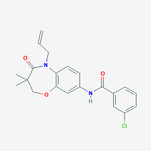molecular formula C21H21ClN2O3 B2700082 N-(5-烯基-3,3-二甲基-4-氧代-2,3,4,5-四氢苯并[b][1,4]噁唑-8-基)-3-氯苯甲酰胺 CAS No. 921565-14-2