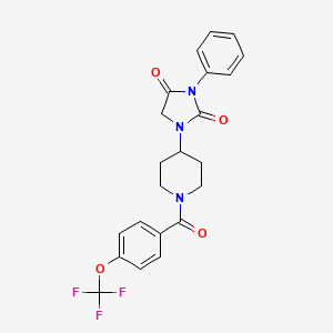 molecular formula C22H20F3N3O4 B2700087 3-Phenyl-1-(1-(4-(trifluoromethoxy)benzoyl)piperidin-4-yl)imidazolidine-2,4-dione CAS No. 2034418-94-3