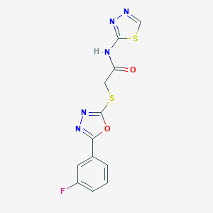 molecular formula C12H8FN5O2S2 B270009 2-[[5-(3-fluorophenyl)-1,3,4-oxadiazol-2-yl]thio]-N-(1,3,4-thiadiazol-2-yl)acetamide 