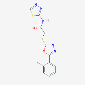 molecular formula C13H11N5O2S2 B270010 2-{[5-(2-methylphenyl)-1,3,4-oxadiazol-2-yl]sulfanyl}-N-(1,3,4-thiadiazol-2-yl)acetamide 