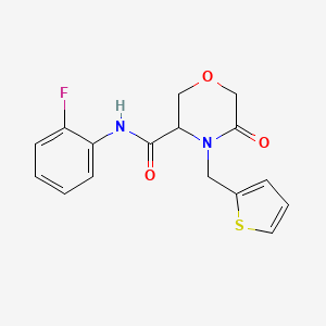 molecular formula C16H15FN2O3S B2700103 N-(2-氟苯基)-5-氧代-4-(噻吩-2-基甲基)吗啉-3-羧酰胺 CAS No. 1421443-42-6