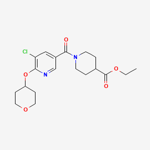 molecular formula C19H25ClN2O5 B2700129 ethyl 1-(5-chloro-6-((tetrahydro-2H-pyran-4-yl)oxy)nicotinoyl)piperidine-4-carboxylate CAS No. 1903916-45-9